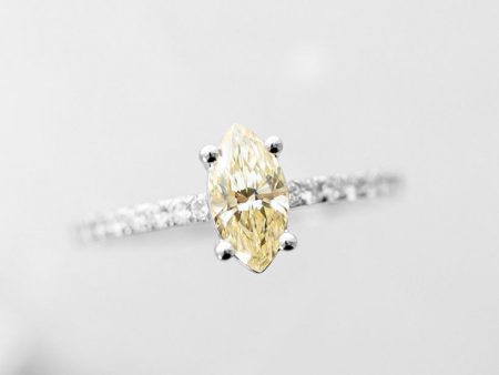 The Aurora Ring | .71ct Marquise Cut Yellow Diamond | White Gold For Discount